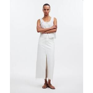 Madewell The Rilee Denim‎ Midi Skirt Tile White Fringe Hem Basic Classic Size 23